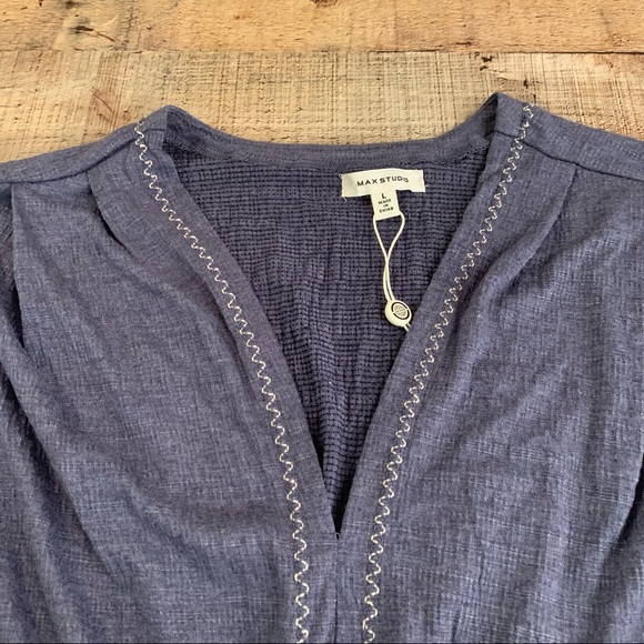 Max studio womens short sleeve v-neck blouse with tie belt - L - Picture 4 of 8